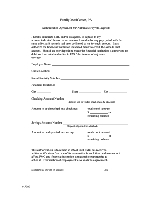 Authorization Agreement for Automatic Payroll Deposits