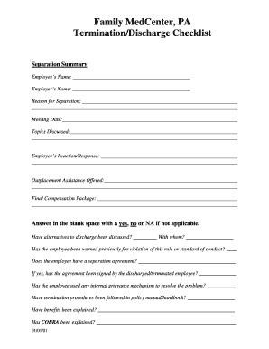 Employee Termination/Discharge Checklist