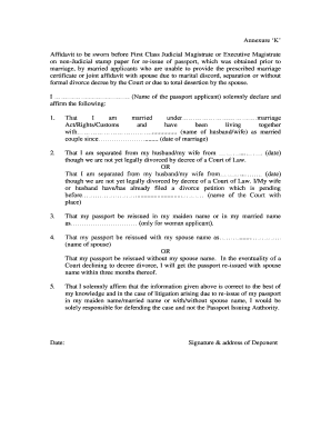 Affidavit for Passport Re-issue Due to Marital Discord