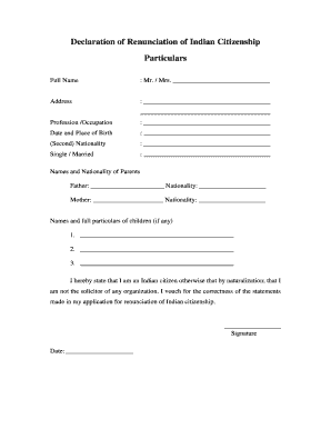 Declaration of Renunciation of Indian Citizenship