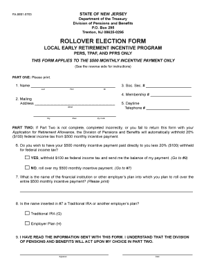 New Jersey Local Early Retirement Incentive Rollover Election Form
