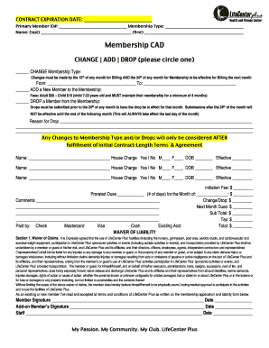 LifeCenter Plus Membership Change Form