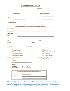 UPS Shipment Request Form