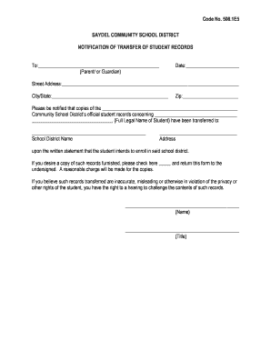 Notification of Transfer of Student Records