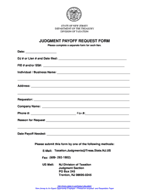 New Jersey Judgment Payoff Request Form