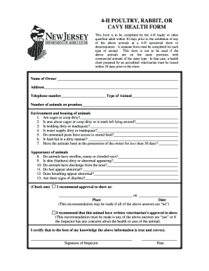 4-H Poultry Rabbit or Cavy Health Form