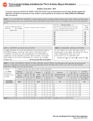 Massachusetts Free and Reduced Price School Meals Application