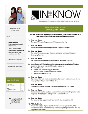 Healthcare Team Communication Inservice Form