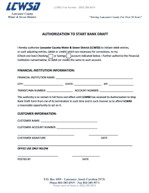 Lancaster County Water & Sewer District Bank Draft Authorization
