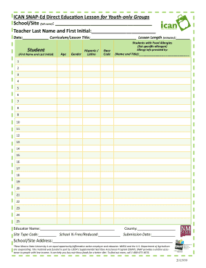 SNAP-Ed Youth Education Lesson Form