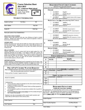 Course Selection Sheet