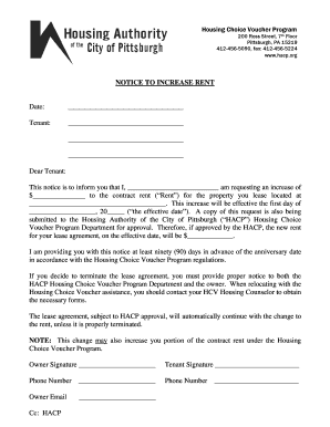 Housing Choice Voucher Rent Increase Notice