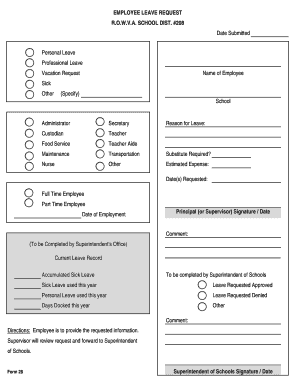 Employee Leave Request Form - ROWVA School District #208