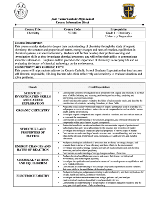 Chemistry Course Information Sheet