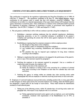 Drug-Free Workplace Certification
