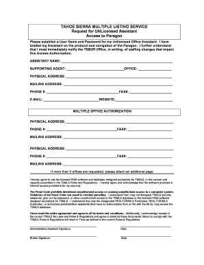 Tahoe Sierra MLS Unlicensed Assistant Access Request