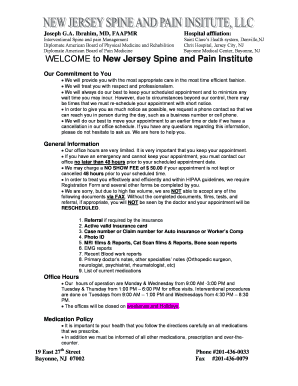 New Jersey Spine and Pain Institute Financial Policy Agreement