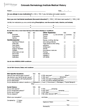 Colorado Dermatology Institute Medical History Form