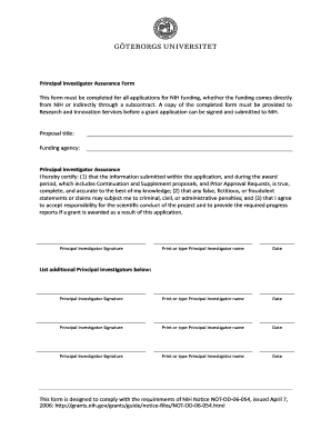 Principal Investigator Assurance Form