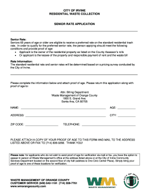 Senior Rate Application for Residential Waste Collection