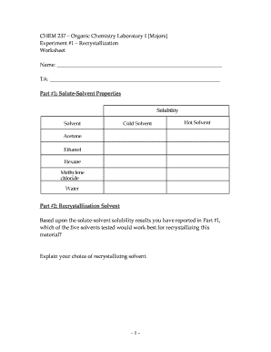 Organic Chemistry Lab Recrystallization Worksheet