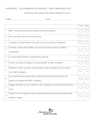 Bloodborne Pathogens Post Program Test