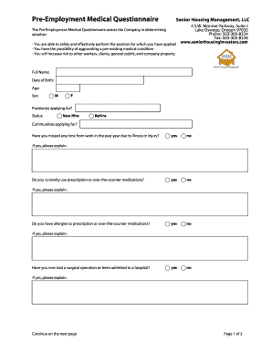 Pre-Employment Medical Questionnaire