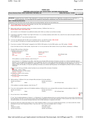 Form ADV Investment Adviser Registration