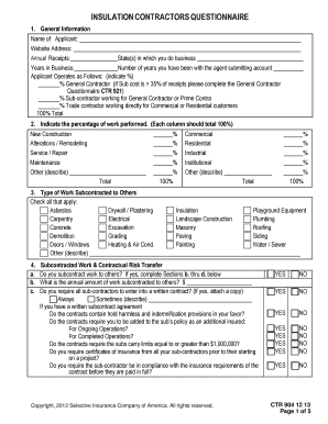 Insulation Contractors Questionnaire