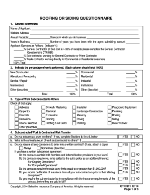 Roofing and Siding Contractor Questionnaire