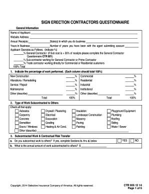 Sign Erection Contractors Questionnaire