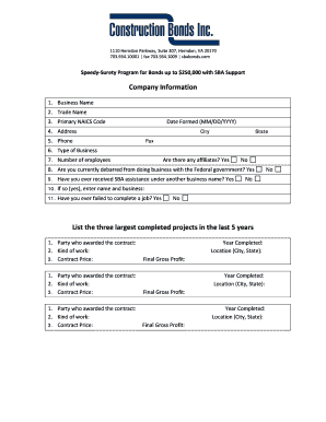 Speedy-Surety Program for Bonds up to $250,000 with SBA Support