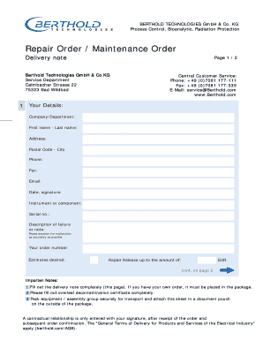 Repair Order Form
