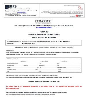 FORM B3 VERIFICATION OF COMPLIANCE OF ELECTRICAL SYSTEM