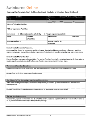 Sales planning template - Learning Plan Template (Early Childhood ... - Swinburne Online - swinburneonline edu