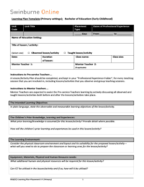 Bachelor of Education Lesson Plan Template