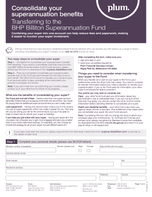 BHP Billiton Superannuation Consolidation Form