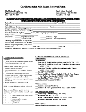 Cardiovascular MR Exam Referral Form
