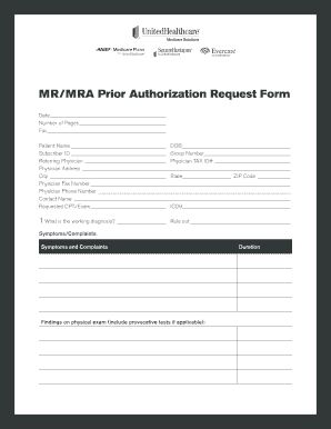 MR/MRA Prior Authorization Request Form