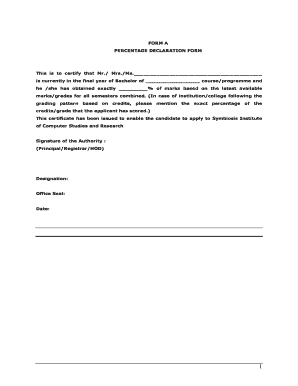 Percentage Declaration Form for Symbiosis Institute