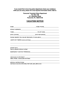 Vacation Notice Form