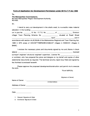 Application for Development Permission under MRTP Act 1966