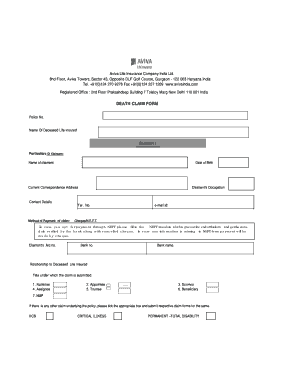 Aviva Life Insurance Death Claim Form