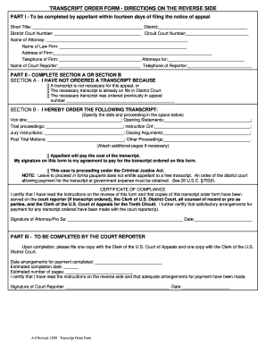 US Federal Transcript Order Form