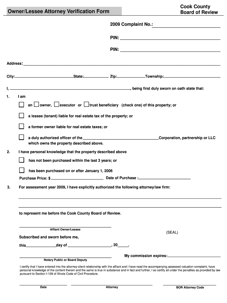 Fillable Online Owner/Lessee Attorney Verification Form Fax Email Print