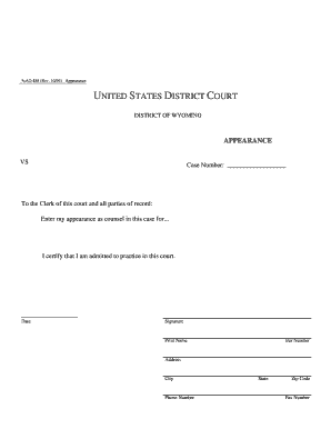 Appearance Form for US District Court