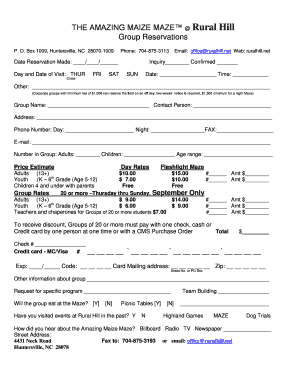 Amazing Maize Maze Group Reservation Form