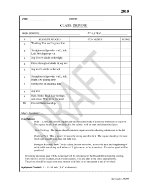 Scale questionnaire example - 2010 Date: District: CLASS: DRIVING HIGH SCHOOL: # ELEMENT JUDGED: 1