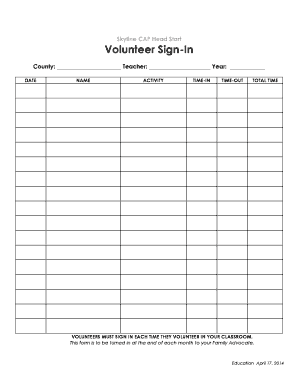 Volunteer Sign-In Sheet - Skyline CAP - skylinecap