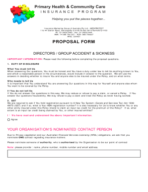 Directors Group Accident & Sickness Proposal Form